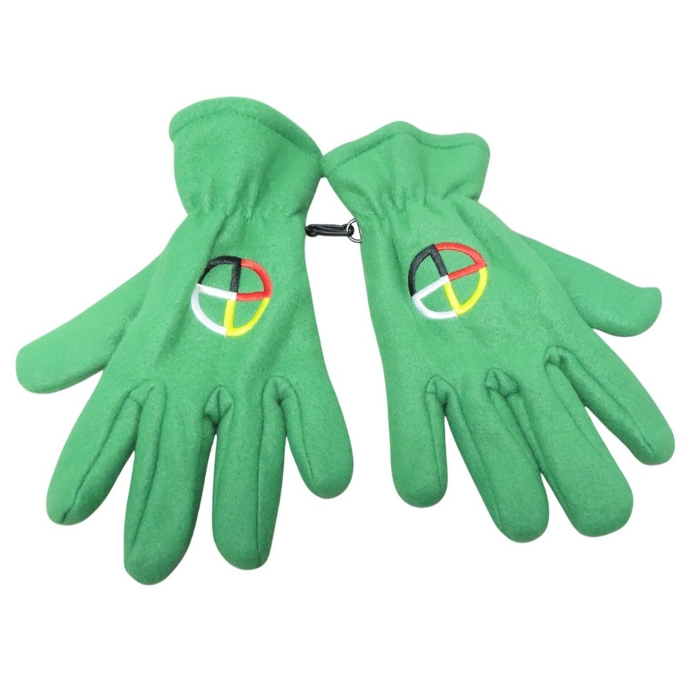 Lakota Womens Four Directions Medicine Wheel Embroidered Pair Gloves Green